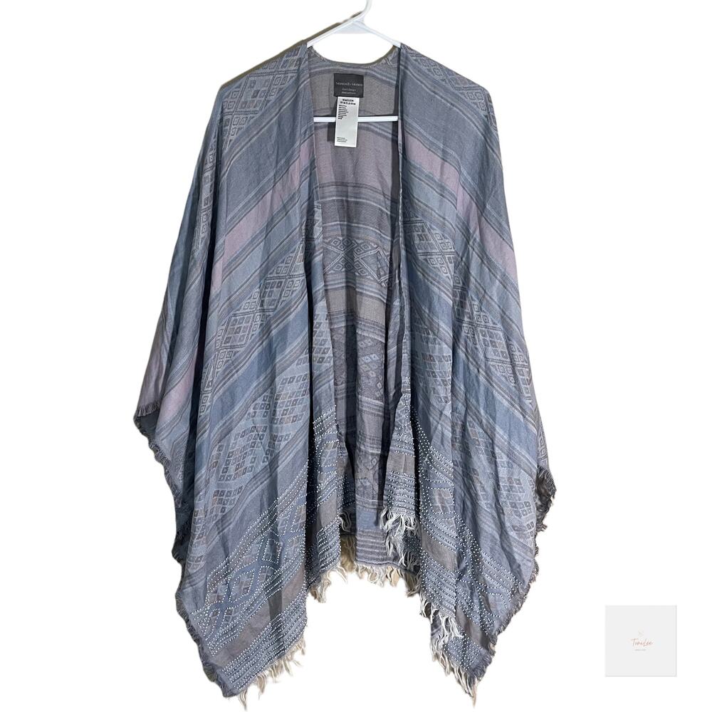 Moment by Moment Dutch Design Shawl Wrap One Size Beaded Fringe